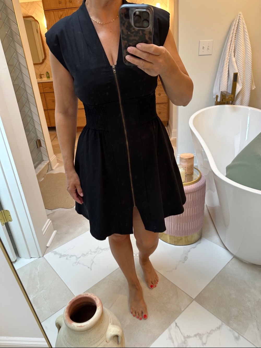 glam Black Zip-Front Mini Dress